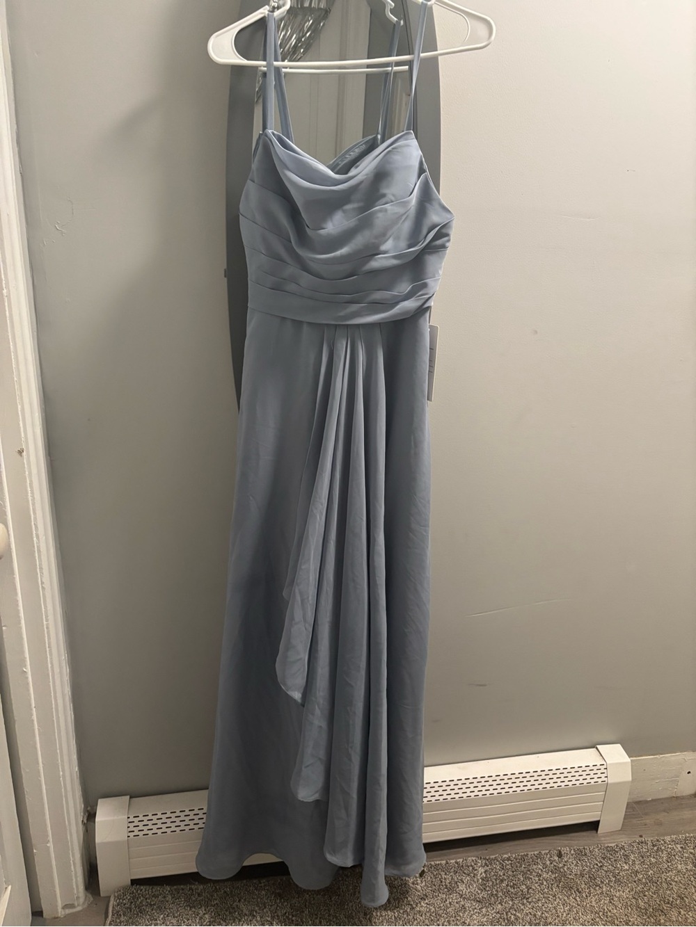 Chiffon Cowl-Neck Bridesmaid Dress in Dusty Blue